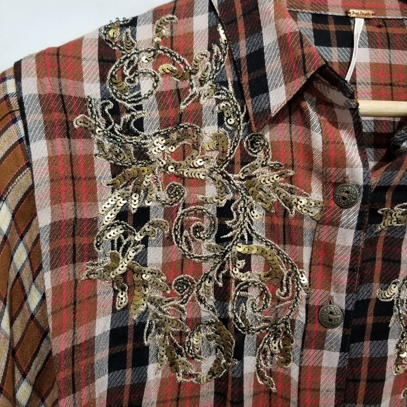 New FREE PEOPLE plaid Button Down Shirt - Picture 4 of 8